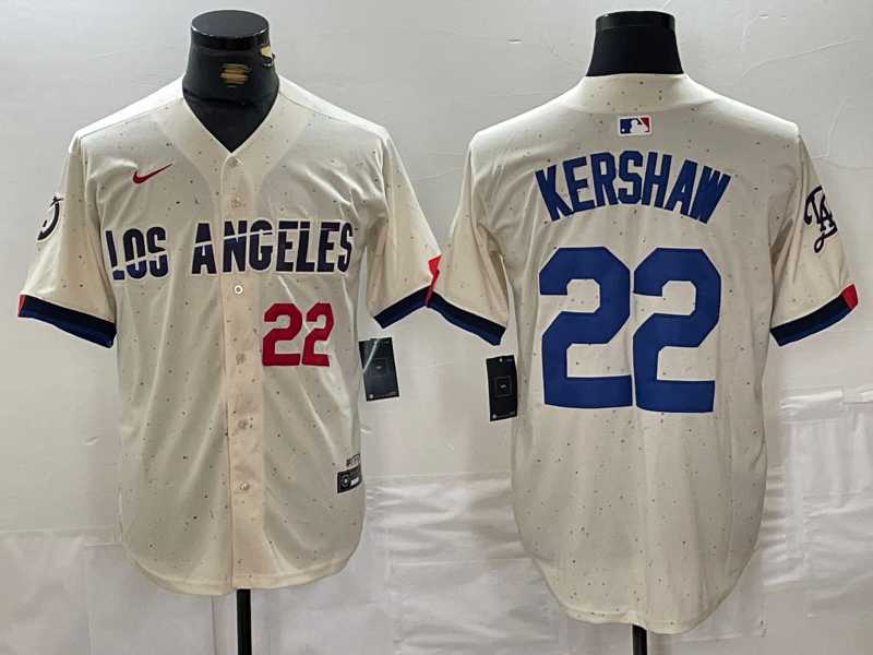 Men%27s Los Angeles Dodgers #22 Clayton Kershaw Number Cream 2024 City Connect Limited Stitched Jersey->los angeles dodgers->MLB Jersey